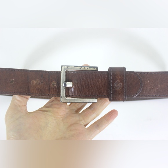 Vintage Distressed Brown Leather Belt Silver Buckle Worn In Work Jeans Belt - Picture 3 of 8